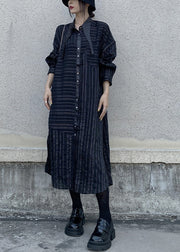 Boutique Black Asymmetrical Striped Cotton Shirts Dress Spring