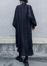 Boutique Black Asymmetrical Striped Cotton Shirts Dress Spring