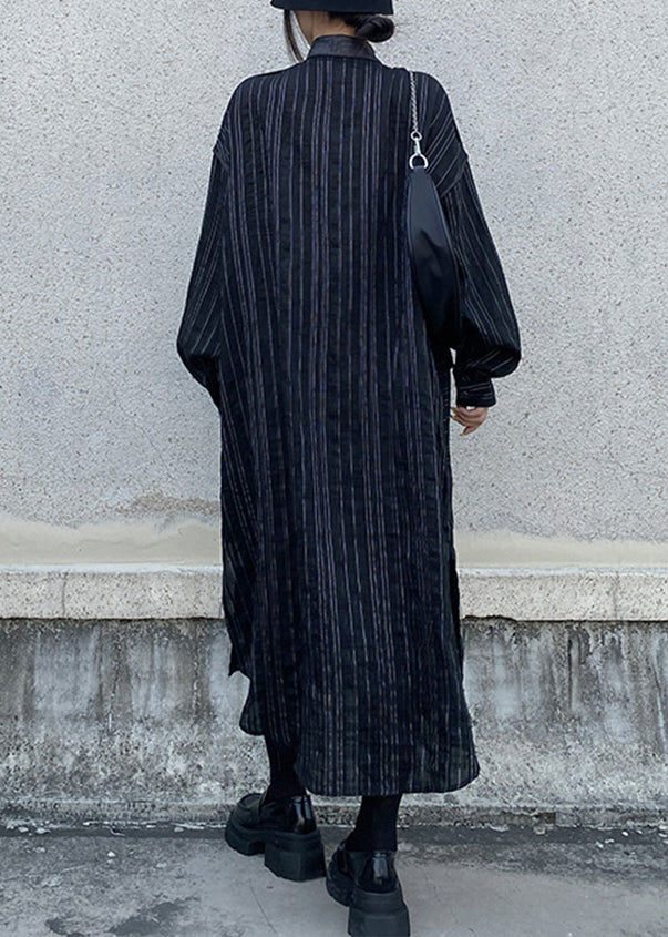 Boutique Black Asymmetrical Striped Cotton Shirts Dress Fall