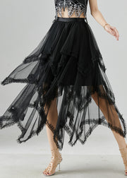 Boutique Black Asymmetrical Tulle Skirts Summer