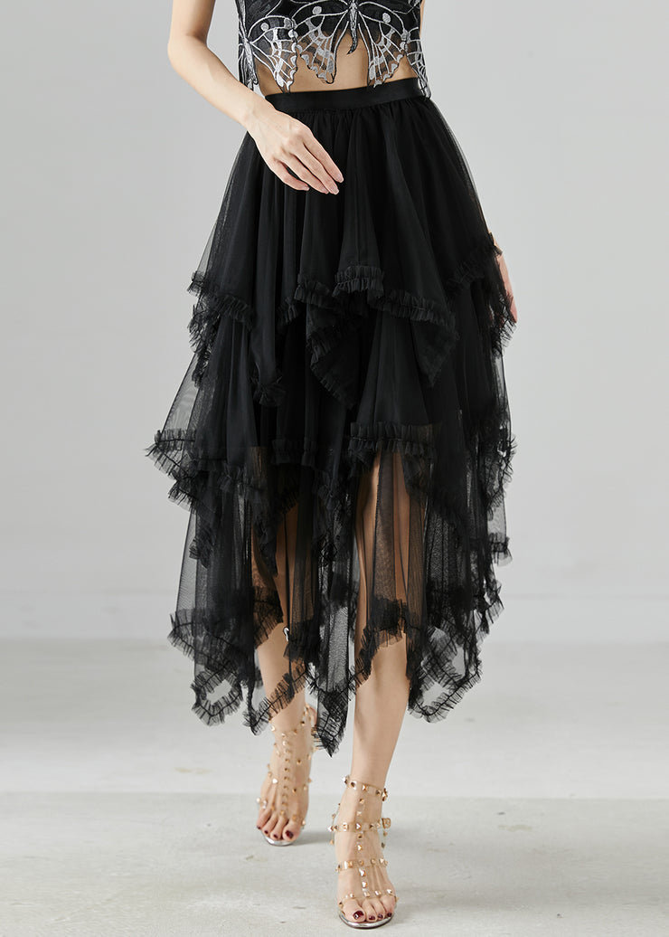 Boutique Black Asymmetrical Tulle Skirts Summer