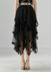 Boutique Black Asymmetrical Tulle Skirts Summer