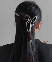 Boutique Black Copper Overgild Butterfly Chain Tassel Hairpin