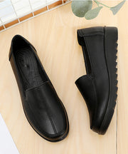 Boutique Black Cowhide Leather Splicing Flats Shoes