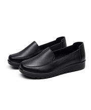 Boutique Black Cowhide Leather Splicing Flats Shoes