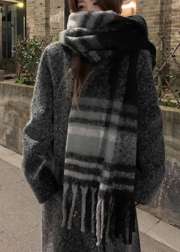 Boutique Black Grey Plaid  Faux Cashmere Warm Scarf