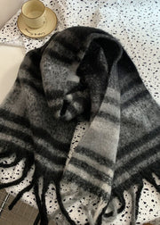 Boutique Black Grey Plaid  Faux Cashmere Warm Scarf