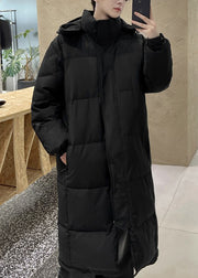 Boutique Black Hooded Button Pockets Duck Down Men Long Coats Winter