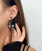 Boutique Black Metal Zircon Human Skeleton Hollowing Out Drop Earrings