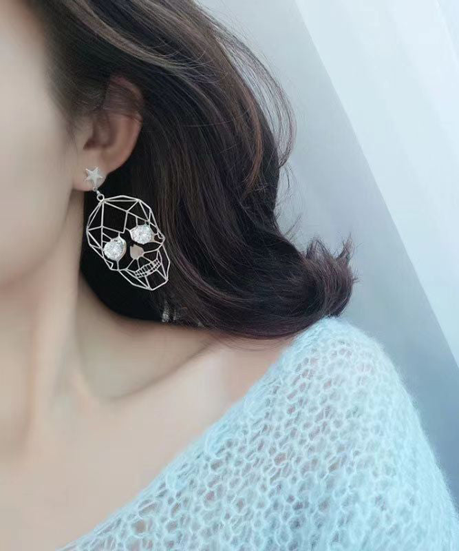 Boutique Black Metal Zircon Human Skeleton Hollowing Out Drop Earrings