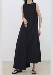 Boutique Black O-Neck Asymmetrical Patchwork Solid Maxi Dress Summer