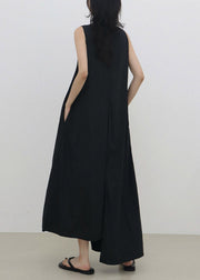 Boutique Black O-Neck Asymmetrical Patchwork Solid Maxi Dress Summer