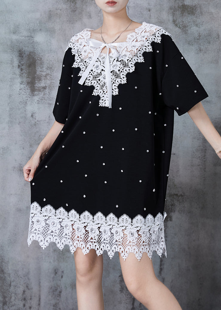 Boutique Black Oversized Patchwork Lace Tea Dresses Summer