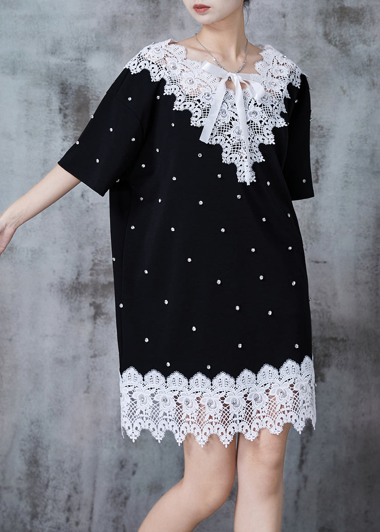 Boutique Black Oversized Patchwork Lace Tea Dresses Summer