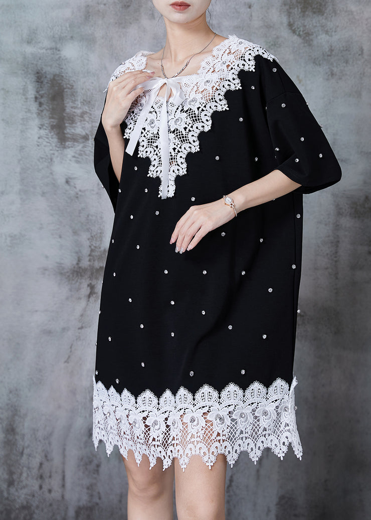 Boutique Black Oversized Patchwork Lace Tea Dresses Summer