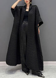 Boutique Black Oversized Pockets Jacquard Silk Trench Coats Fall