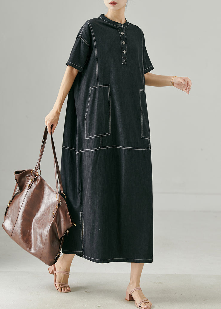 Boutique Black Oversized Side Open Denim Long Dress Summer