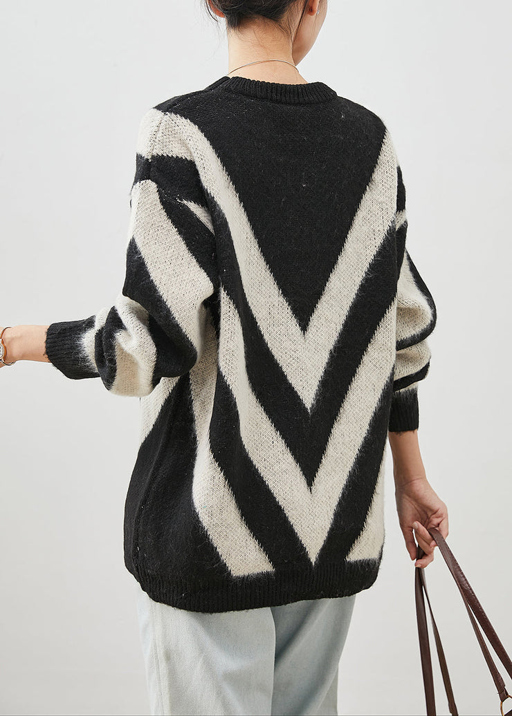 Boutique Black Oversized Striped Knit Sweater Winter