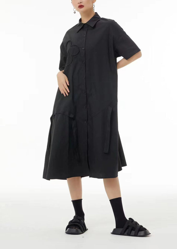 Boutique Black Peter Pan Collar Patchwork Cotton Long Dresses Summer