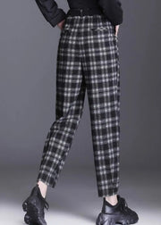 Boutique Black Plaid Pockets High Waist Woolen Pants Spring