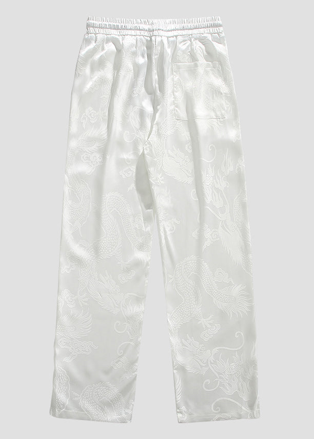 Boutique Black Pockets Jacquard Ice Silk Mens Pants Summer