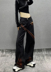 Boutique Black Pockets Nail Bead Denim Wide Leg Pants Spring