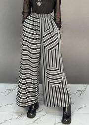 Boutique Black Pockets Striped Cotton Wide Leg Pants Fall