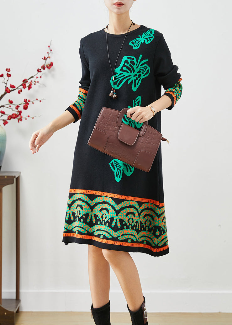 Boutique Black Print Complimentary Scarf Knit Dresses Fall