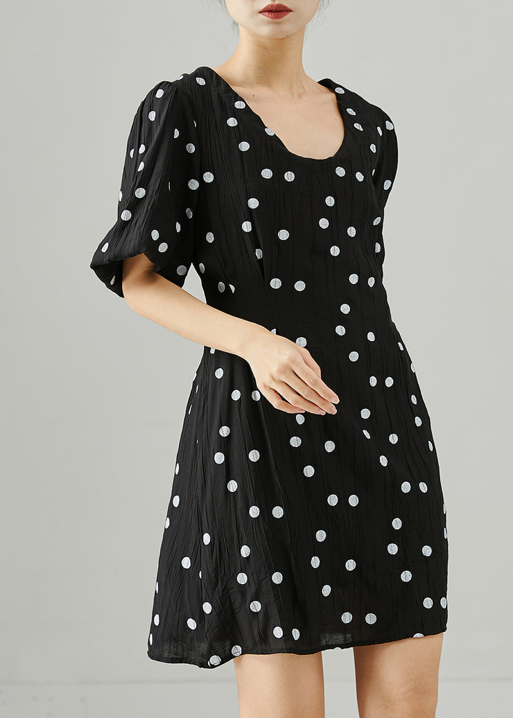 Boutique Black Puff Sleeve Print Cotton Dresses Summer