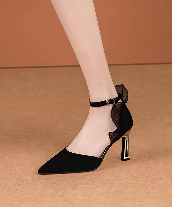 Boutique Black Ruffles Splicing High Heel Sandals Pointed Toe