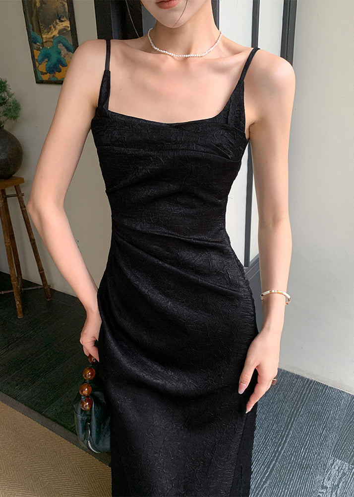 Boutique Black Slim Fit Silk Spaghetti Strap Dress Sleeveless