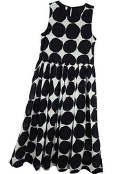 Boutique Black Square Collar Slim Dot Chiffon Long Dresses Summer