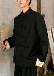 Boutique Black Stand Collar Button Pockets Men Coat Spring