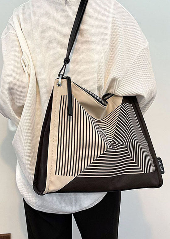 Boutique Black Striped Print Canvas Tote Handbag