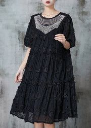Boutique Black Tasseled Zircon Cotton Dresses Summer