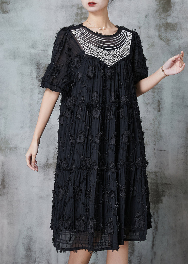 Boutique Black Tasseled Zircon Cotton Dresses Summer