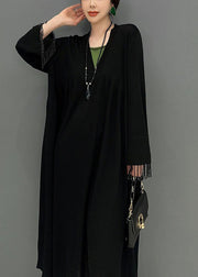 Boutique Black V Neck Patchwork Knit Maxi Dresses Spring