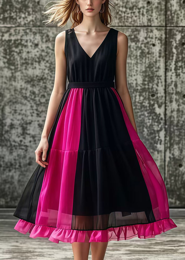 Boutique Black V Neck Tulle Patchwork Cotton Holiday Dresses Summer