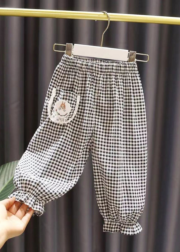 Boutique Black White Plaid Applique Kids Lantern Pants