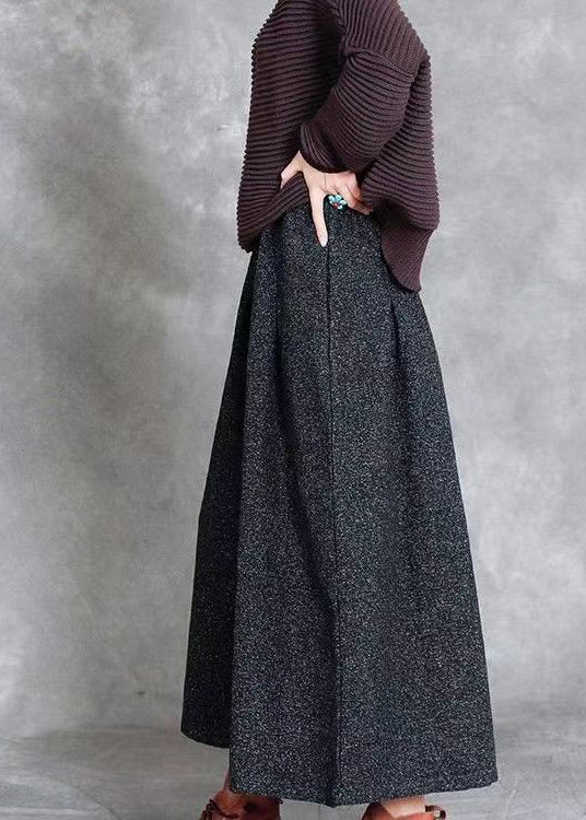 Boutique Black Wrinkled Elastic Waist Woolen Skirts Spring