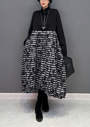 Boutique Black Zip Up Patchwork Print Long Dress Spring