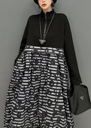 Boutique Black Zip Up Patchwork Print Long Dress Spring