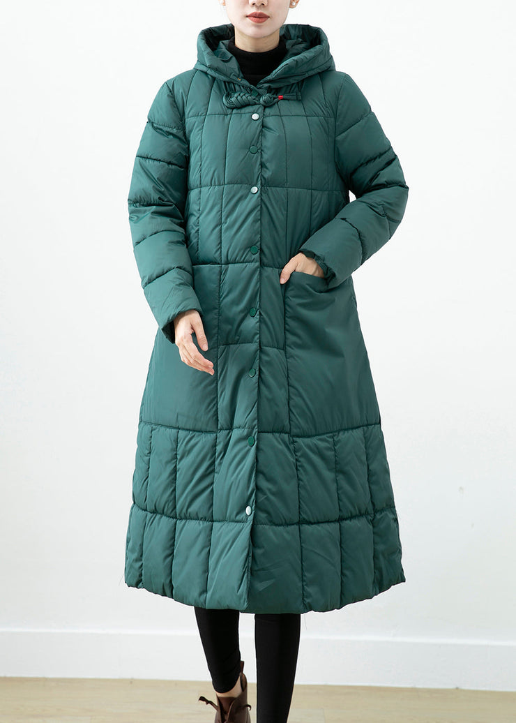 Boutique Blackish Green Hooded Pockets Fine Cotton Filled Winter Coats