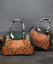 Boutique Blackish Green Print Patchwork Calf Leather Tote Handbag