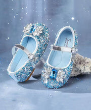 Boutique Blue Buckle Strap Kids Girls Zircon Princess Shoes