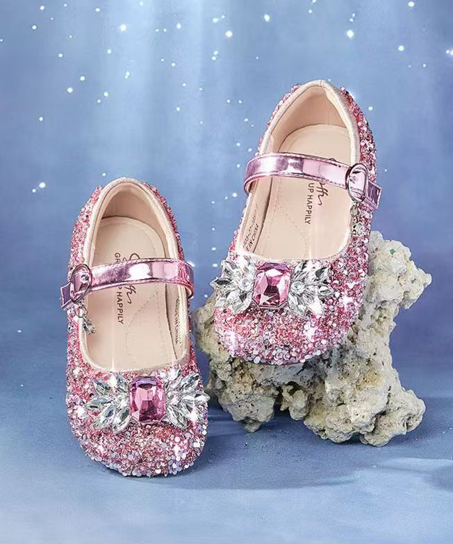 Boutique Blue Buckle Strap Kids Girls Zircon Princess Shoes