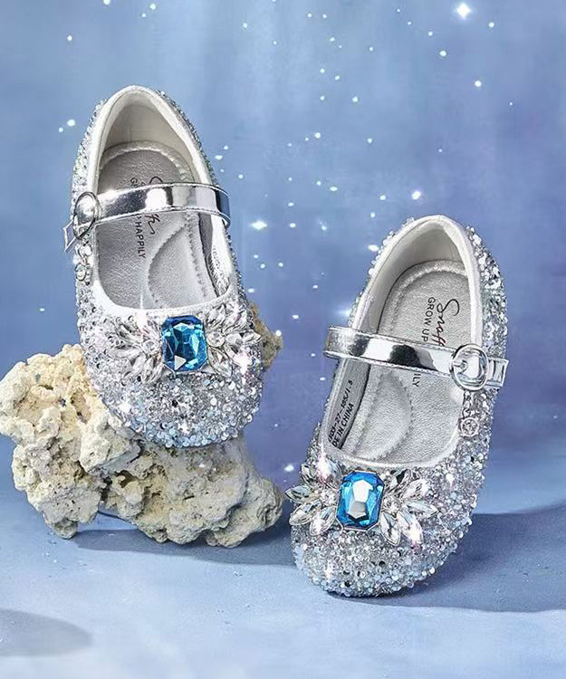 Boutique Blue Buckle Strap Kids Girls Zircon Princess Shoes