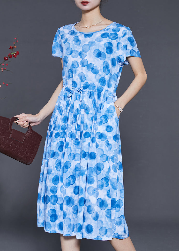 Boutique Blue Cinched Print Cotton Dress Summer