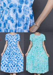 Boutique Blue Cinched Print Cotton Dress Summer