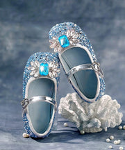 Boutique Blue Crystal Sequins Kids Flat Shoes Buckle Strap